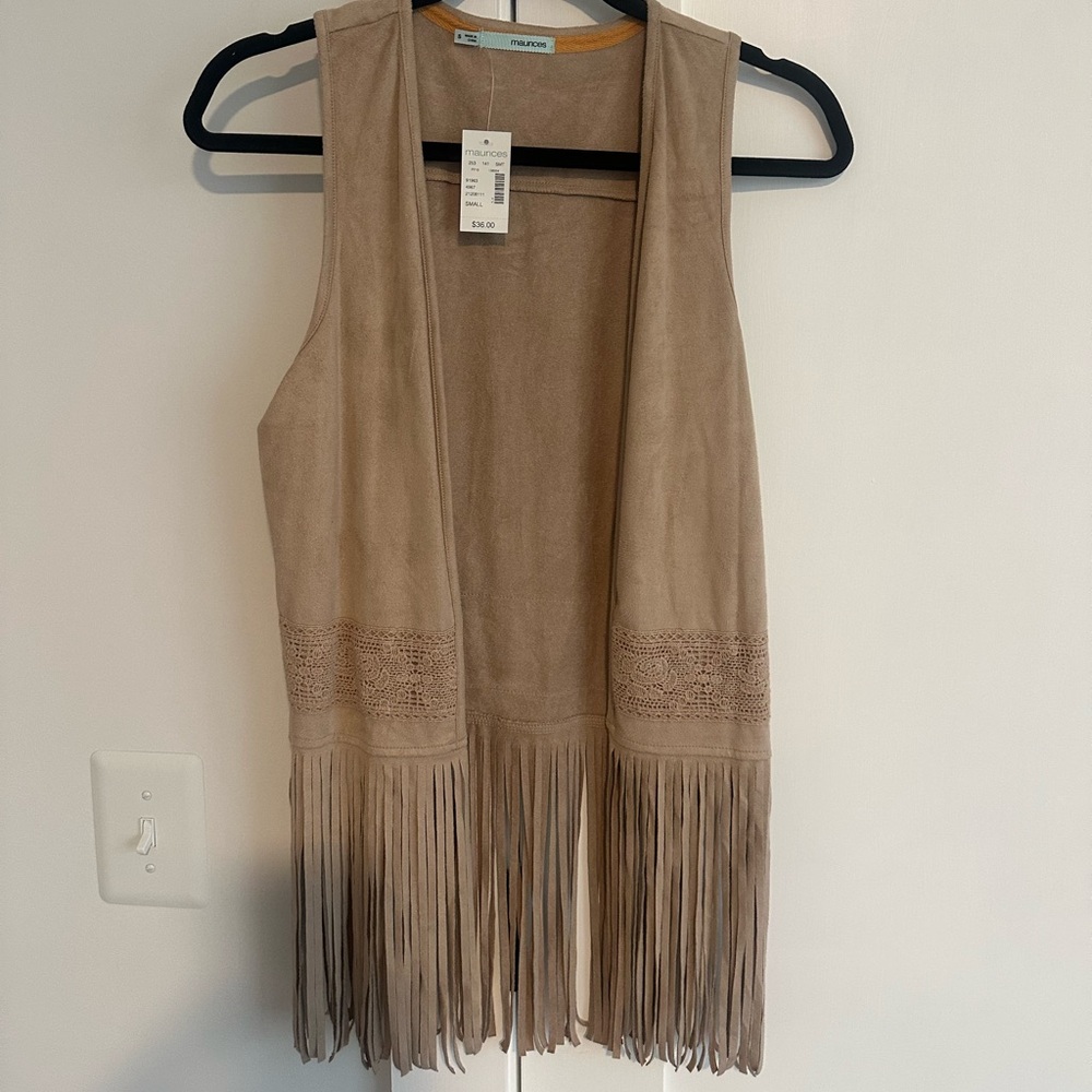 Maurices Camel Sleeveless Vest with fringe